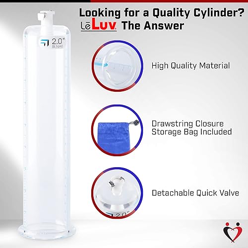 LeLuv Vacuum Cylinder for Enhancement Pumps Seamless Untapered Clear Acrylic with Measurement Marks and Locking Fitting 2.00 inch x 9 inch
