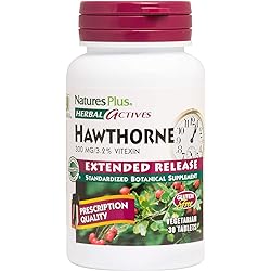 NaturesPlus Herbal Actives Hawthorne - 300mg, 3.2% Vitexin, 30 Vegan Tablets - Heart Health Support Supplement, Blood Pressure Support, Antioxidant - Vegetarian, Gluten Free - 30 Servings