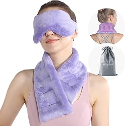 SuzziPad Microwavable Heating Pad for Neck Pain with Heated Eye Mask, Hands-Free Neck Warmer for Stress Pain Relief, Moist Heated Neck Wrap Bean Bag Hot Pack, Cold and Warm Compress