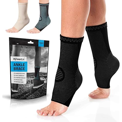 POWERLIX Ankle Brace Compression Support Sleeve Pair for Injury Recovery, Joint Pain and More. Achilles Tendon Support, Plantar Fasciitis Foot Socks with Arch Support, Eases Swelling