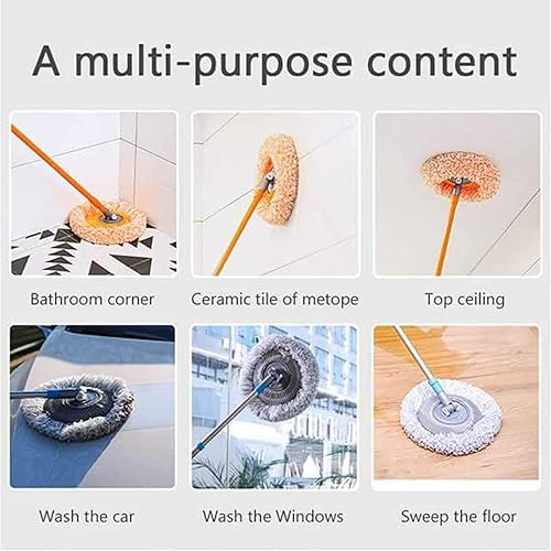 360° Rotatable Adjustable Cleaning Mop, with 2 Replaceable Mop Heads for Household Floor Cleaning Wall Cleaning Mops