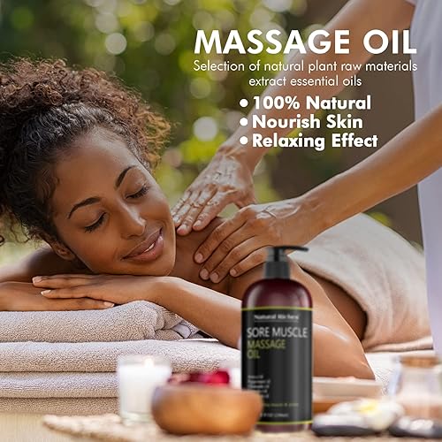 Natural Riches Arnica Sore Muscle Massage Oil - Natural Therapy Peppermint Lavender Chamomile Essential Oils Warm Massage - 8 fl. Oz