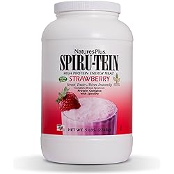 NaturesPlus SPIRU-TEIN Shake - Strawberry - 5 lbs, Spirulina Protein Powder - Plant Based Meal Replacement, Vitamins & Minerals for Energy - Vegetarian, Gluten-Free - 67 Servings