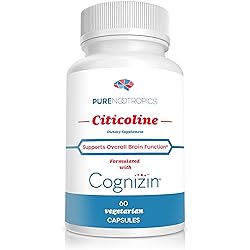 Pure Nootropics - CDP Choline Citicoline Capsules 300 mg Capsules | 60 Veg Cap Value Pack | Supports Cognitive Function and Performance, Memory, Attention and Brain Health | Bioavailable Cognizin
