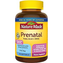Nature Made Prenatal with Folic Acid DHA, Dietary Supplement for Daily Nutritional Support, 110 Softgels, 110 Day Supply