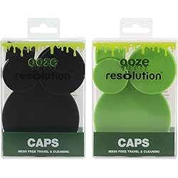 Ooze Resolution Glass Cleaner Caps 1 Large, 2 Small, BlackGreen Bundle Silicone Stretch Caps - Universal Caps for Cleaning, Storage, Odor Proofing - Resolution Gel Glass Cleaner Accessories