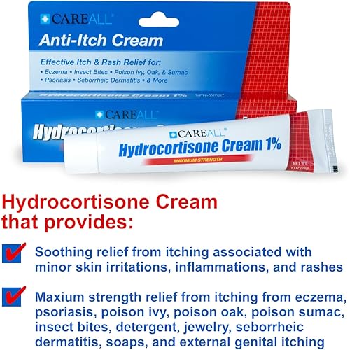 3 Pack CareALL 1% Hydrocortisone Cream, 1oz Tube, Maximum Strength Formulation, Relieves Itching and Redness, Compare to Active Ingredient of Leading Brand