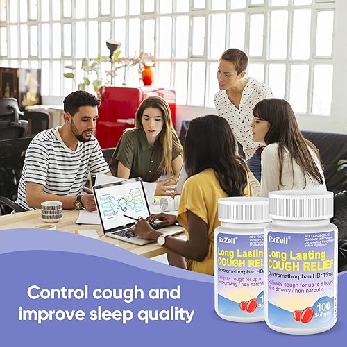 RxZell Adult Cough Relief, Dextromethorphan HBr 15mg 100 Softgels, 8 Hour Long Lasting, Non-Drowsy, CoughBronchial Suppressant