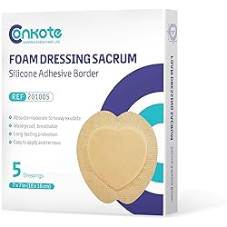 Conkote Sacrum Silicone Bordered Foam Dressing 7‘’x 7‘’, Water-Resistant & Comfortable, Box of 5 Dressings