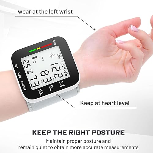 Wrist Blood Pressure Monitor Automatic Large LCD Display Adjustable Wrist Cuff Automatic Dual 99 Reading Memory Automatic Digital BP Machine for Home Use