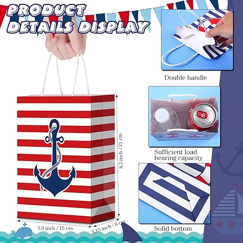24 Pcs Nautical Party Paper Bags Nautical Gift Bags with Handles Nautical Candy Bags Marine Anchors Goody Treat Bags for Nautical Themed Birthday Party Supplies