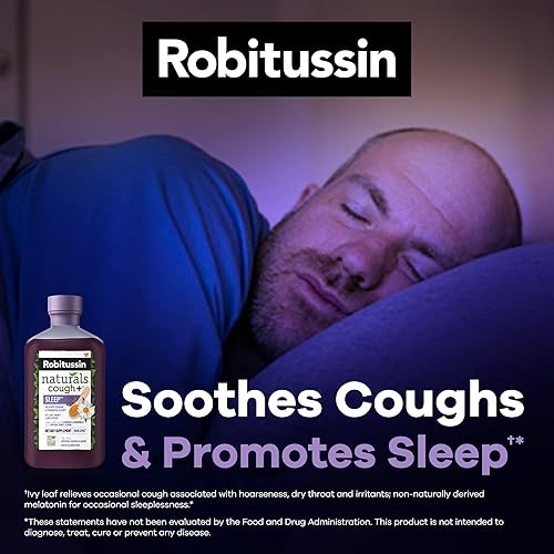 Robitussin Naturals Cough Plus Sleep Dietary Supplement For Adults, Sleep And Cough Relief Syrup With Melatonin, Lavender And Chamomile, Natural Honey Flavor - 6.6 Oz Bottle