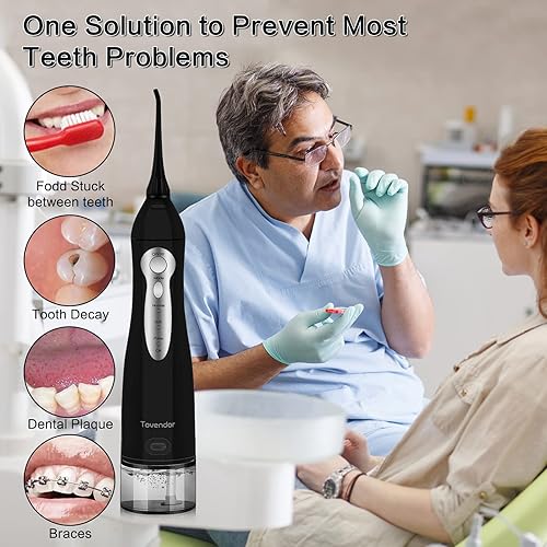 TOVENDOR Electric Water Flosser, Rechargeable Cordless Dental Oral Irrigator - 3 Modes, 3 Tips for Family Hygiene 300ML, Waterproof Waterflosser