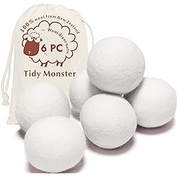 6 Pack All Natural Organic Wool Dryer Balls XL Size - Reusable Chemical Free Natural Fabric Softener, Anti Static, Reduces Clothing Wrinkles and Saves Drying Time