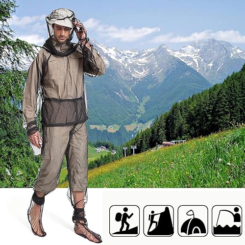 Sofiey 4 Pieces Mosquito Net Suit– Jacket Hood & Pants& Mitts & Socks Sets Light-Weight& Breathable Mesh Clothing for Men & Women, Ideal for Fishing, Hiking, Camping, Farming and Gardening LXL
