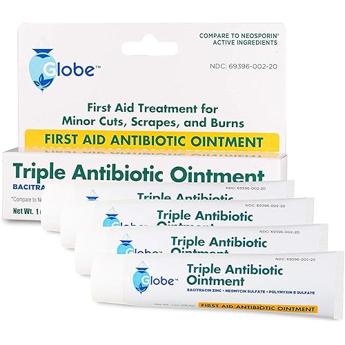 Globe Triple Antibiotic First Aid Ointment, 1 oz, First Aid Antibiotic Ointment, 24-Hour Infection Protection, Wound Care Treatment for Minor Scrapes, Burns and Cuts 4 Pack