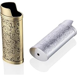 JINMUNIC 2pcs Lighter Case Cover Holder Metal Vintage Floral Stamped Fit for BIC Full J6 Series Lighter Bronze & Silver
