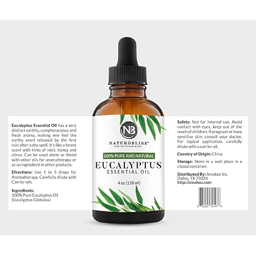 NaturoBliss 100% Pure Natural Undiluted Eucalyptus Essential Oil 4oz Premium Therapeutic Grade Aromatherapy