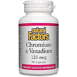 Natural Factors, Chromium & Vanadium 125 mcg, Supports Metabolism and Healthy Blood Sugar Levels Already in a Normal Range, 90 capsules 90 servings