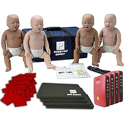 CPR Savers Training Infant 4 Pack, with 4 PRESTAN Professional Infant Diversity Manikins, 4 Lifesaver AED Trainers, Vests and Knee Pads