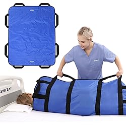 ZHEEYI Multipurpose 48" x 40" Positioning Bed Pad with Reinforced Handles - Reusable & Washable Transfer Sheet for Turning, Lifting & Repositioning - Double-Sided Nylon Fabric, Blue