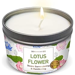 MAGNIFICENT 101 Lotus Flower Aromatherapy Candle for Desire Surrendering and Manifesting, Banishes Negative Energy I Purification and Chakra Healing - Natural Soy Wax Tin Candle for Aromatherapy 6oz