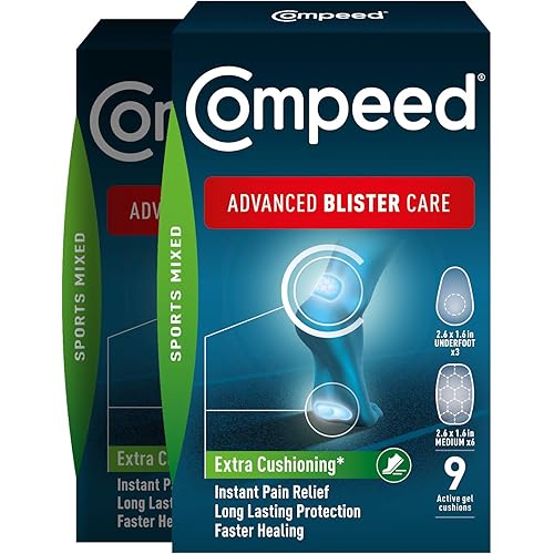 Compeed Advanced Blister Care 9 Count Sports Mixed 2 Packs, Hydrocolloid Bandages, Heel Blister Patches, Blister on Foot, Blister Prevention & Treatment Help, Waterproof Cushions
