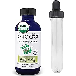 PURA D'OR Organic Ylang Ylang Essential Oil 4oz with Glass Dropper 100% Pure & Natural Therapeutic Grade for Hair, Body, Skin, Aromatherapy Diffuser, Relaxation, Massage, Mood, Antioxidant Support