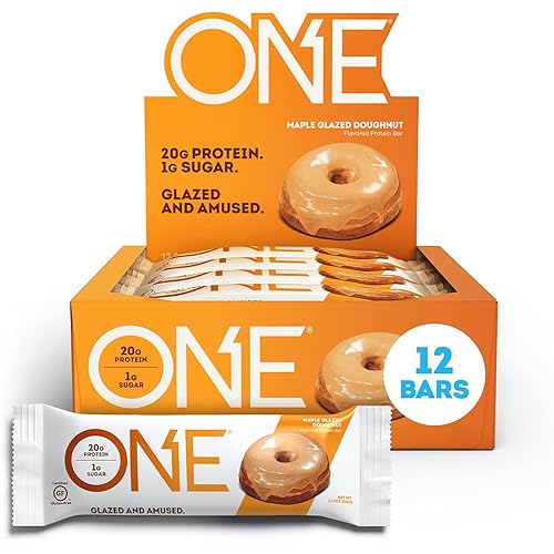 ONE Protein Bars, Gluten-Free Protein Bar with 20g Protein and only 1g Sugar, Snacking for High Protein Diets, Maple Glazed Doughnut, 2.12 Ounce 12 Pack