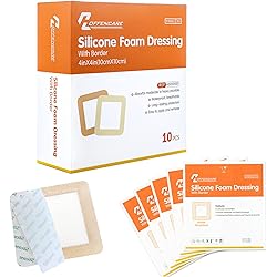 Silicone Foam Dressing, Bordered Silicone Adhesive Foam Bandage, High Absorbency Wound Care Products for Pressure Ulcer, Bedsore Wound, and Diabetic Ulcer, 4'' X 4'', 10 Pack