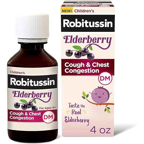 Robitussin Elderberry Cough Chest Congestion DM Children's Cough Medicine, Chest Congestion Relief and Cough Syrup - 4 Fl Oz