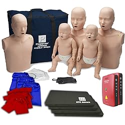 CPR Savers Training Pack, with The Medium Skin PRESTAN Family Pack, 2 Lifesaver AED Trainers, Infant and Adult Manikin Outfits and 4 Knee Pads