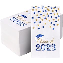 100 Pcs Class of 2023 Graduation Paper Napkins, 3-Ply Congrats Grad Disposable Hand Towels, Dinner Guest Napkins for School University College Graduation Party Decoration Blue and Gold