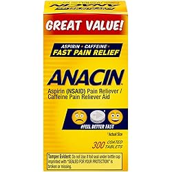 Anacin Fast Pain Relief, Aspirin Caffeine Pain Reliever, 300 coated tablets