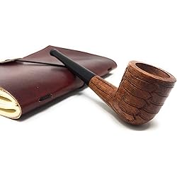 High Quality Wood Tobacco Pipe Straight Billiard 6 inches, Detachable Durable Solid Ebony Long stem Carved Design