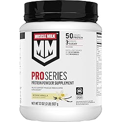 Muscle Milk Pro Series Protein Powder Supplement, Intense Vanilla, 2 Pound, 11 Servings, 50g Protein, 3g Sugar, 20 Vitamins & Minerals, NSF Certified for Sport, Workout Recovery, Packaging May Vary