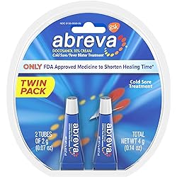 Abreva Docosanol 1 Percent Cream Cold Sore Treatment, Fever Blister and Cold Sore Cream - .7 Oz Pack of 2