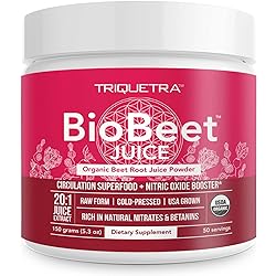 BioBeet® Max Strength Beet Root Juice Powder – 20:1 Concentrate, Each Serving Derived from 60,000 mg Organic Beetroot - Cold-Pressed, USA Grown – Nitric Oxide, Circulation Support – 50 Servings