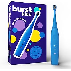 BURSTkids Kids Electric Toothbrush, Soft Bristle Kid & Toddler Toothbrush, 2-Minute Timer, Rechargeable Battery, Easy-Grip Silicone Handle, 2 Brush Modes for Healthy Smiles, Ages 3, Blue