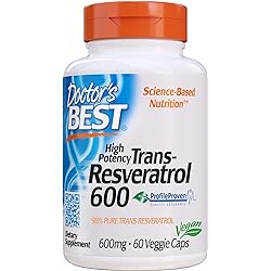 Doctor's Best Trans-Resveratrol 600, Non-GMO, Vegan, Gluten Free, Soy Free, 600 mg, 60 Veggie Caps DRB-00416