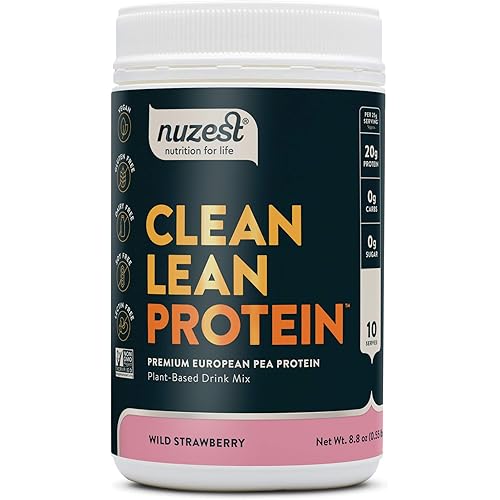 Wild Strawberry Clean Lean Protein by Nuzest - Premium Vegan Protein Powder, Plant Protein Powder, Dairy Free, Gluten Free, GMO Free, Naturally Sweetened, 10 Servings, 8.8 oz