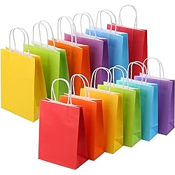 24 Pieces Kraft Paper Party Favor Gift Bags with Handle Assorted Colors Rainbow