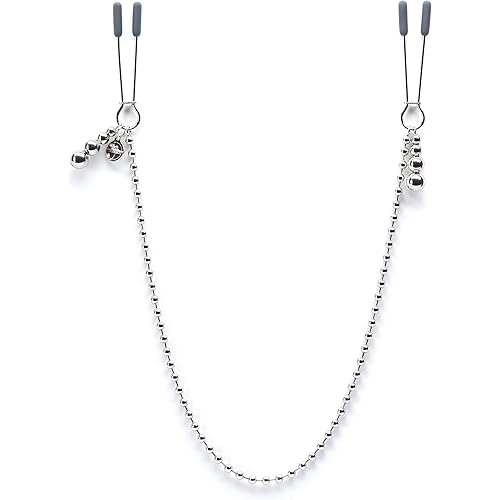 Fifty Shades of Grey at My Mercy Nipple Clamps - 27g Weighted Nipples Clamps with Chain - Silicone Covered Tips for Nipple Stimulation - Includes Satin Bag - Silver