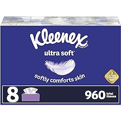 Kleenex Ultra Soft Facial Tissues, 8 Flat Boxes, 120 Tissues per Box 960 Total Tissues