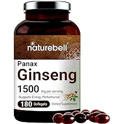 Korean Red Ginseng Extract Panax Ginseng Root, 1500mg Per Serving, 180 Liquid Softgels, Most Active Ginsenosides Content, Strongly Support Energy Performance and Immune System, No GMOs