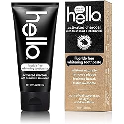 HELLO Activated Charcoal FLOURIDE FREE Whitening Toothpaste with Fresh Mint Coconut Oil - 2 Pack of 4 oz each 8 oz total