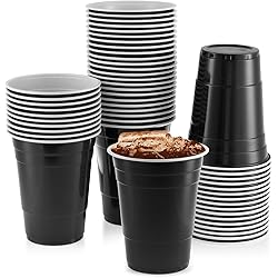 Black Plastic Cups, [50 Pack] 16 Oz Party Cup Disposable Cup Big Birthday party Cups