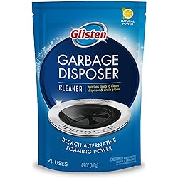 Glisten Garbage Disposer Cleaner, Odor Eliminator with Foaming Action, Removes Build-up and Deep Cleans, Lemon Scent, 4 Uses