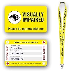 Visually Impaired Medical Awareness Card with Writable Panel Visually Impaired Lanyard and Waterproof Card Holder
