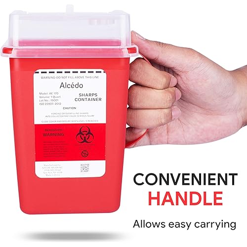 Sharps Container for Home Use and Professional 1 Quart 3-Pack by Alcedo | Biohazard Needle and Syringe Disposal | Small Portable Container for Travel